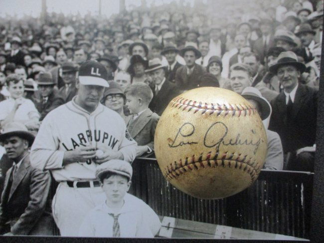Lou Gehrig Signed Red and Black Stitched Baseball with Certificate of Authenticity (1 of 2)