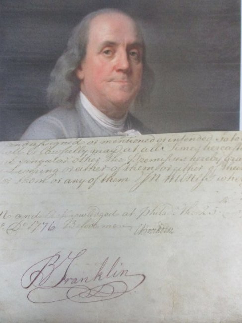 Ben Franklin Signed 8“ x 5 1/2“ Partial Document Cut – Authenticated with COA (1 of 3)