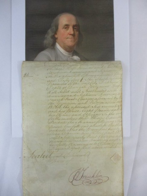 Ben Franklin Signed Partial Document - Authentic 10 x 7 with Certificate (1 of 4)