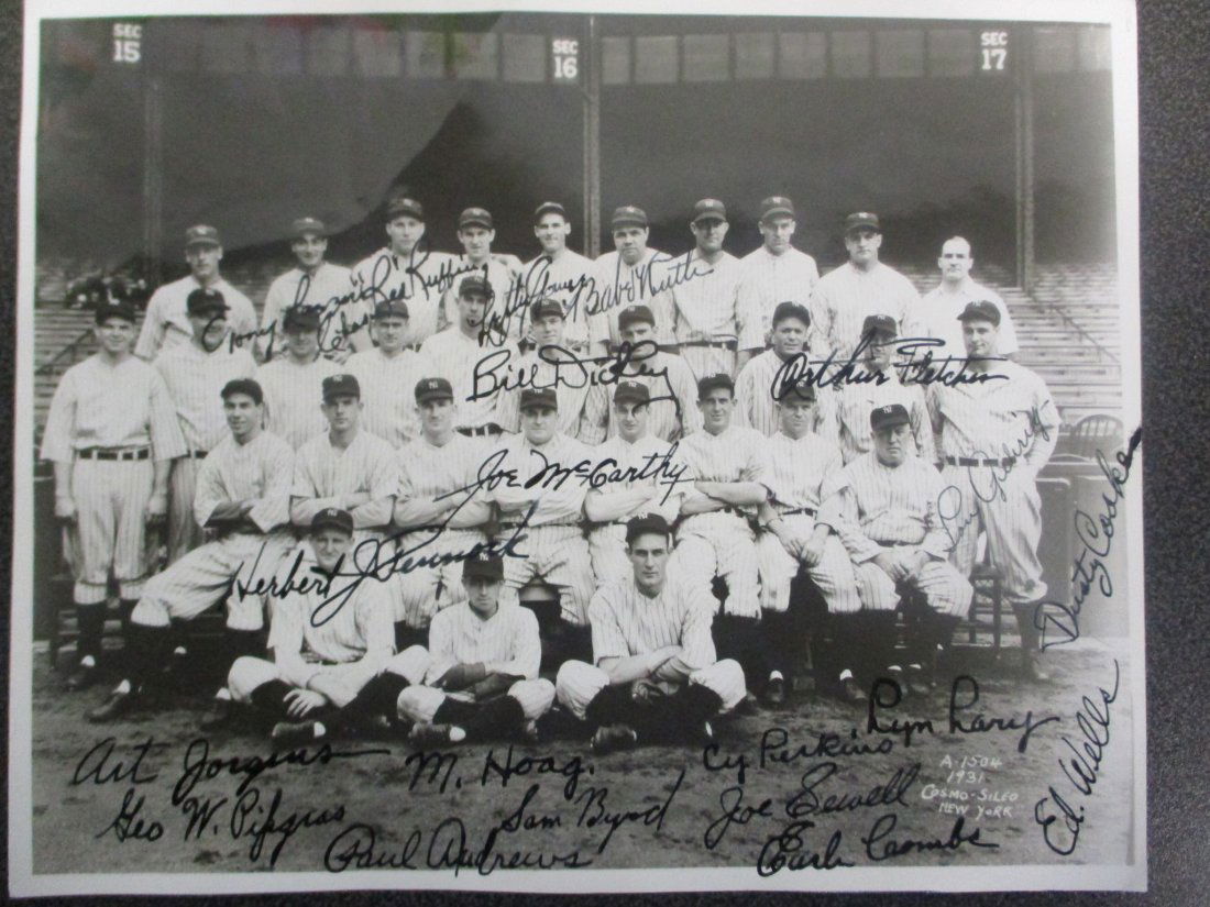 Historic 1931 New York Yankees Team Photo Signed by Legends – Ruth, Gehrig, Gomez, and More with (1 of 10)