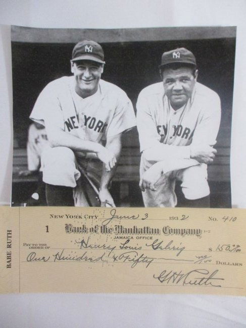 Babe Ruth Lou Gehrig Dual Signed Canceled Check (1 of 5)