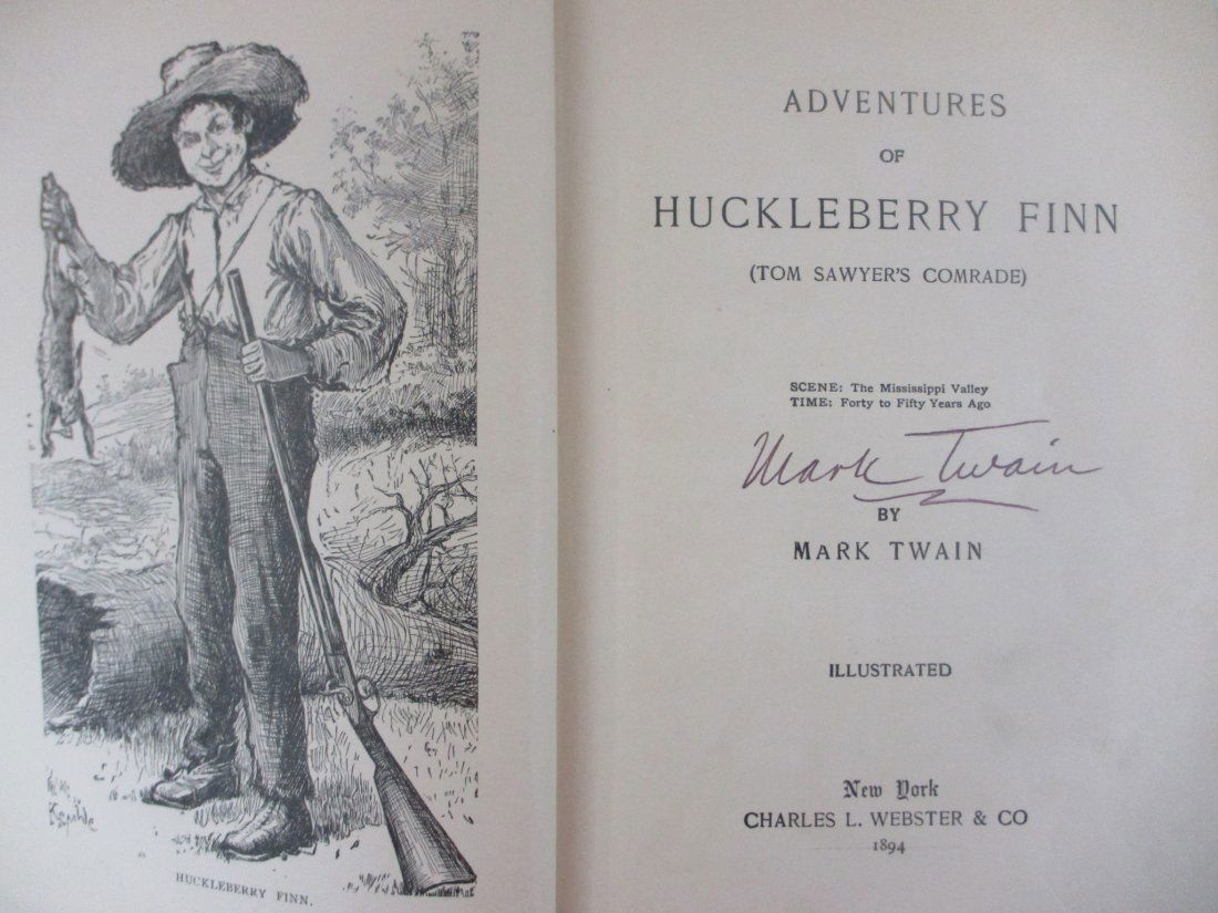 Mark Twain Signed Book "Adventures of Huckleberry Finn' 1st Edition with COA (1 of 5)
