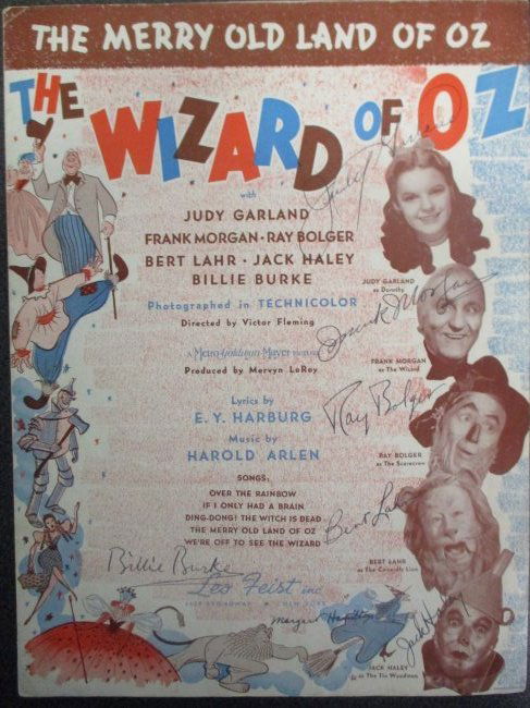 Wizard of Oz Music Sheet Signed by Judy Garland, Frank Morgan, Ray Bolger, Bert Lahr, Jack Haley (1 of 8)