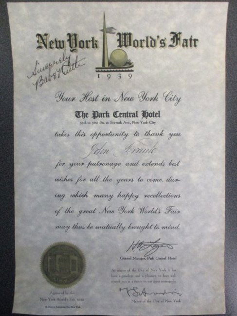 Babe Ruth Autographed New York World's Fair 1939 Host Invitation with Certificate (1 of 4)