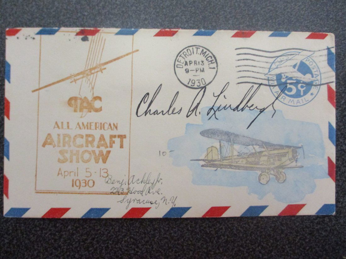 Charles Lindbergh Signed Envelope - All American Aircraft Show, April 1930, with Certificate (1 of 3)