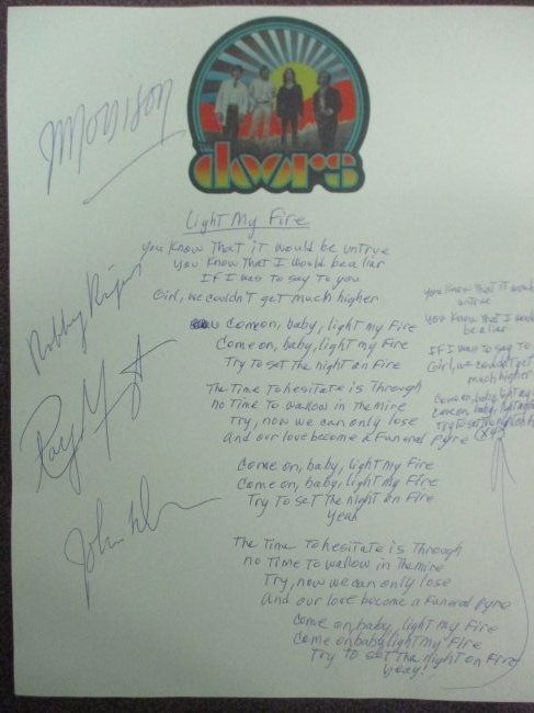 Jim Morrison Signed 'Light My Fire' Handwritten Lyrics by The Doors (1 of 3)