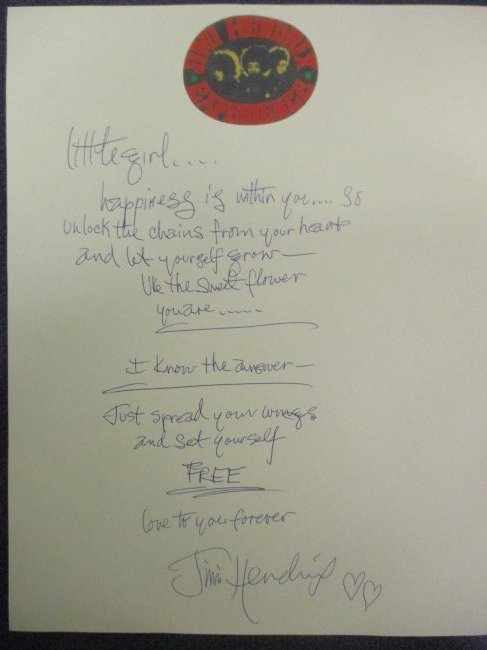 Jimi Hendrix Signed 'Little Wing' Handwritten Lyrics (1 of 3)