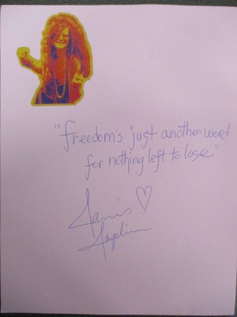 Janis Joplin Signed 'Me and Bobby McGee' Handwritten Note "Freedoms just another word ........" (1 of 3)