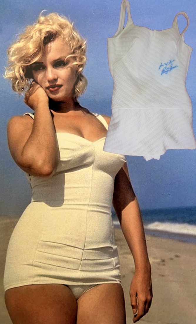 Marilyn Monroe Signed Bathing Suit – A Cherished Memento of Love and Kisses with COA (1 of 4)