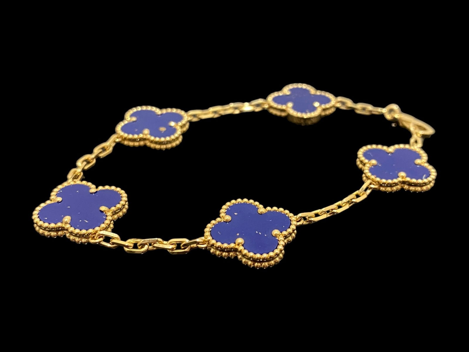 Van Cleef & Arpels 18K Yellow Gold Lapis Lazuli 5 Vintage Alhambra Motifs Bracelet (1 of 6)