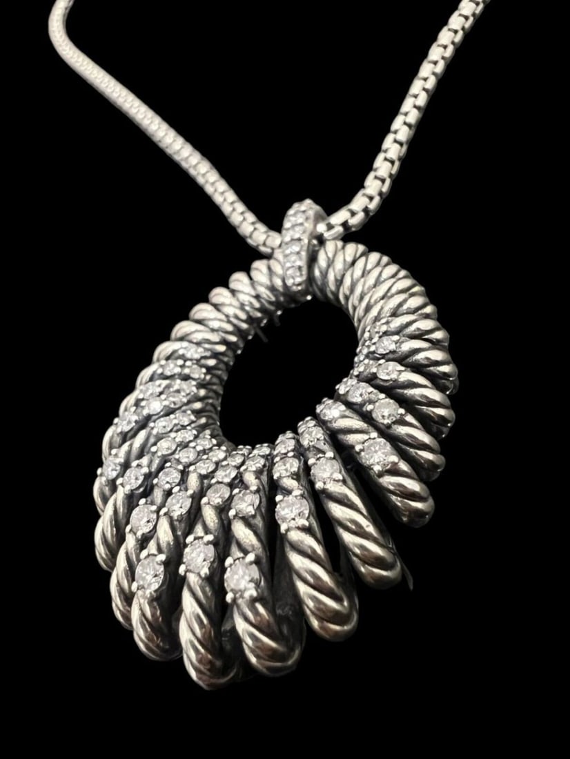 DAVID YURMAN ADJUSTABLE SILVER & DIAMOND NECKLACE (1 of 6)