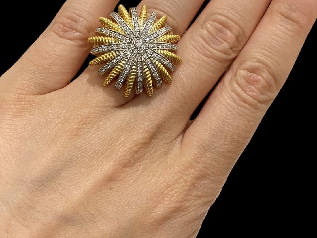 David Yurman Starbust 18K White & Yellow Gold Diamonds Ring Size 6.5 (1 of 7)