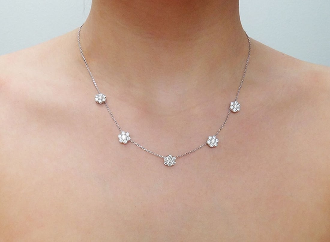 Van Cleef & Arpels 18k White Gold Diamond Necklace & Fleurette Stud Earring Set (1 of 6)