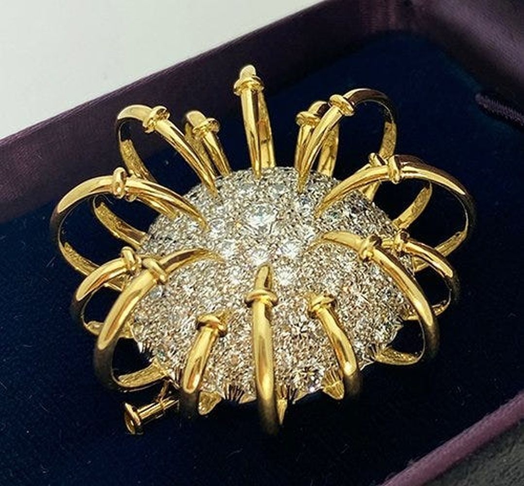 Tiffany & Co Schlumberger Apollo 18k Yellow Gold Pave Diamond Platinum Brooch (1 of 4)