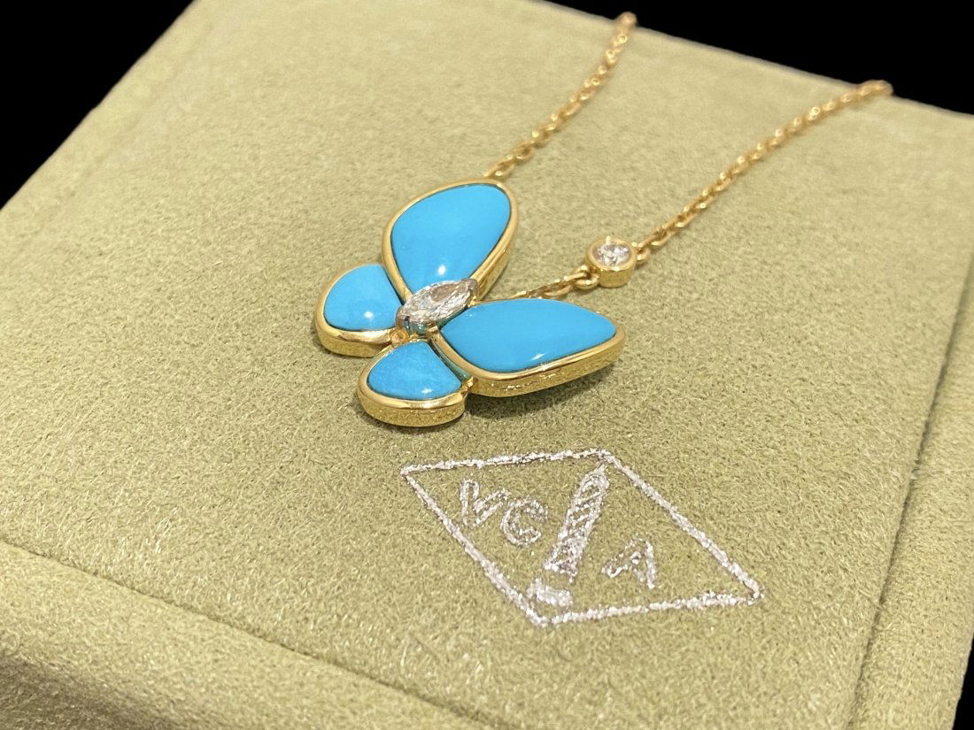 Van Cleef & Arpels Butterfly 18K Yellow Gold Diamond & Turquoise Pendant (1 of 5)
