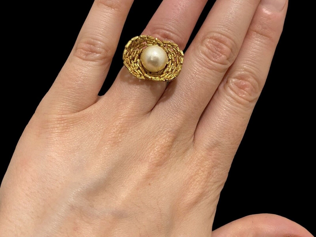 Vintage Estate 18K Yellow Gold Pearl Ring Size 5.5 (1 of 6)