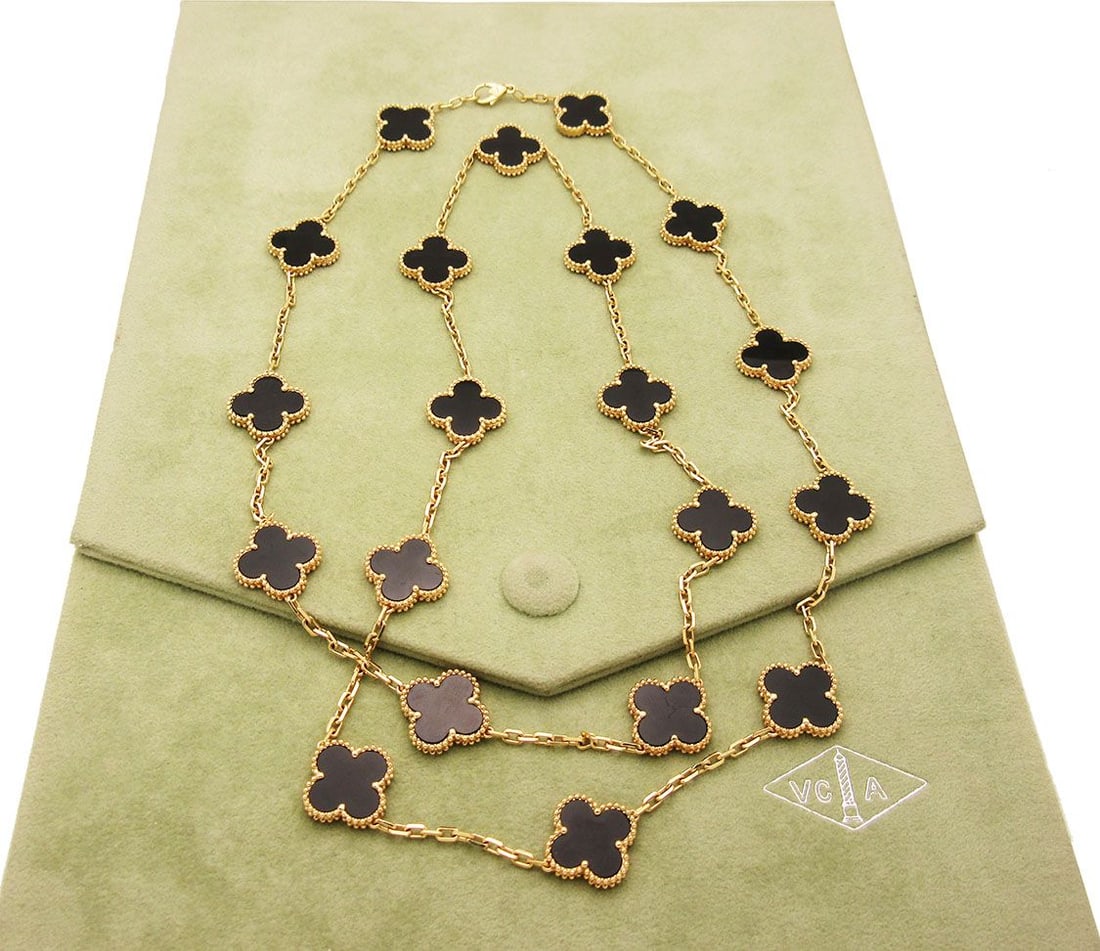 Van Cleef & Arpels 18K Vintage Alhambra Long Necklace with Onyx 20 Motifs (1 of 5)