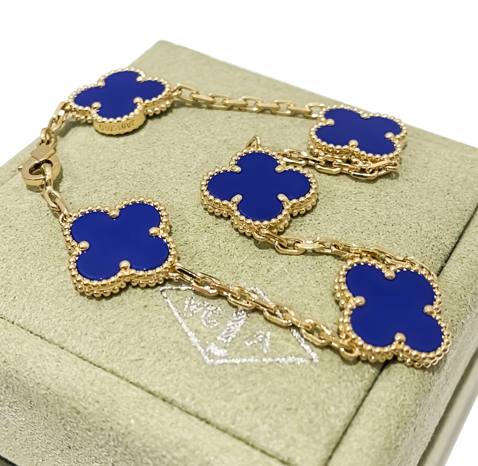 Van Cleef & Arpels 18K Yellow Gold Lapis Lazuli 5 Vintage Alhambra Motifs Bracelet (1 of 5)