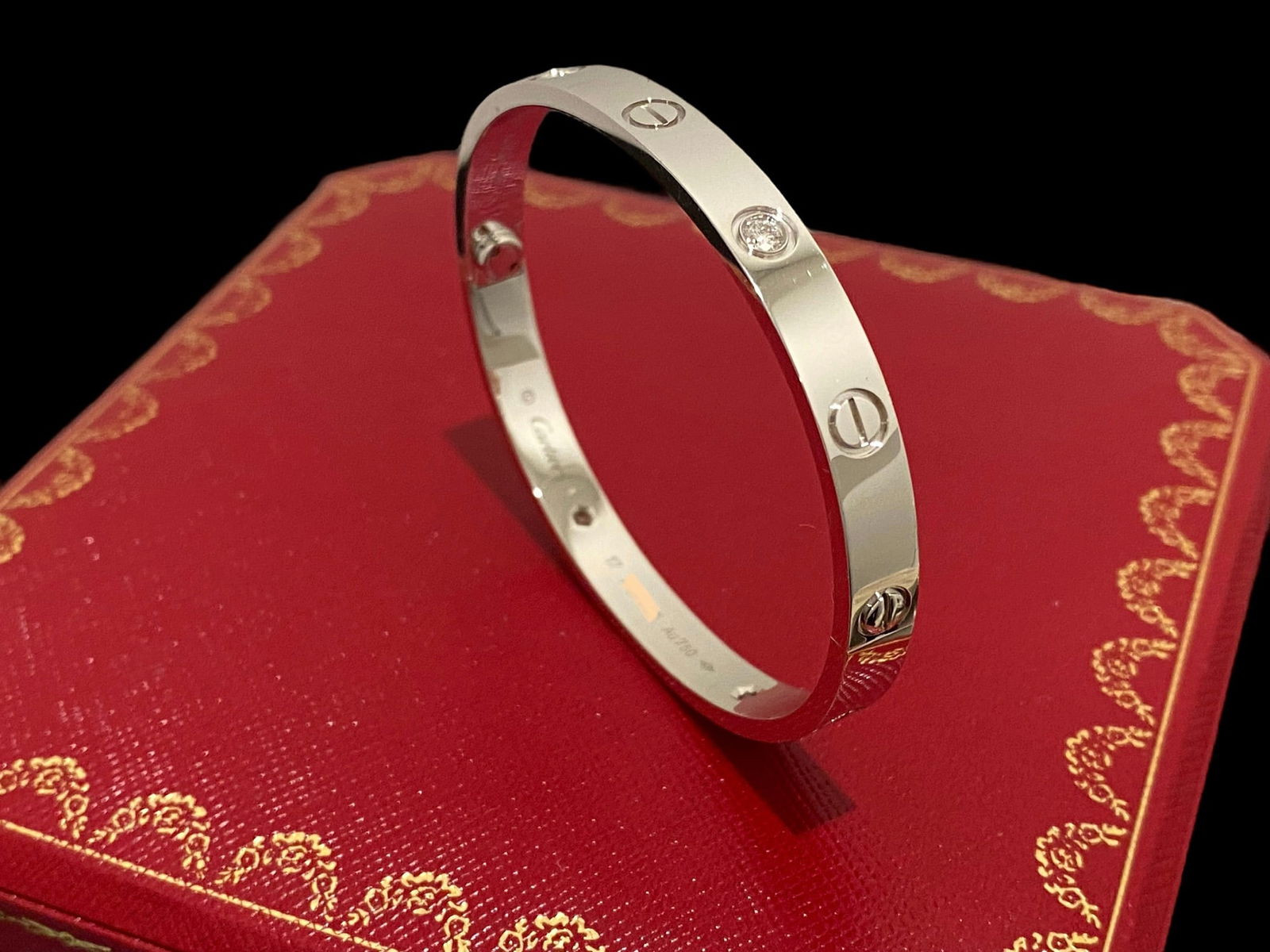 Cartier 18K White Gold & 4 Diamonds Love Bracelet Size 17 (1 of 6)