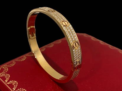 Cartier 18K Rose Gold Diamond-Paved Love Bracelet Size 18: Cartier 18K Rose Gold Diamond-Paved Love Bracelet Size 18 Condition: Good Brand: Cartier Metal: 18K Rose Gold Size: 18 Retail price: $44,500 Comes with original box