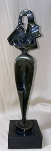 A. ARCHIPENKO CUBIST LADY AMERICAN UKRAINIAN BRONZE SCULPTURE: A.ARCHIPENKO ( 1887 --1964) AMERICAN -UKRAINIAN BRONZE SCULPTURE CUBIST LADY SIGNED AND DATED SIZE 13 inches Base 1.25 x 3.5 x 3.5 inches :