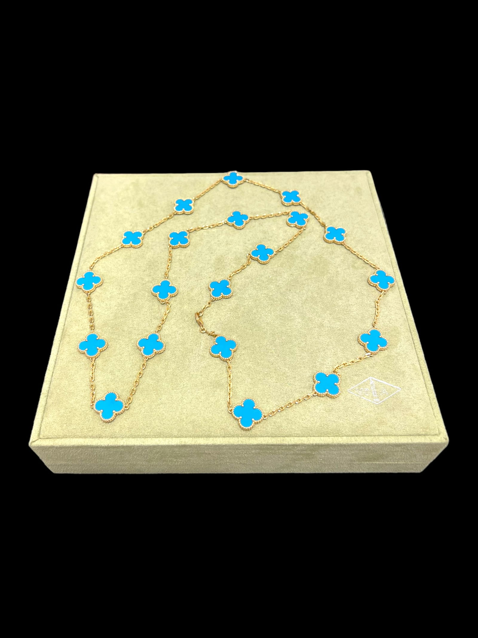 Van Cleef & Arpels 18K Yellow Gold Turquoise Vintage Alhambra 20 Motifs Necklace (1 of 7)