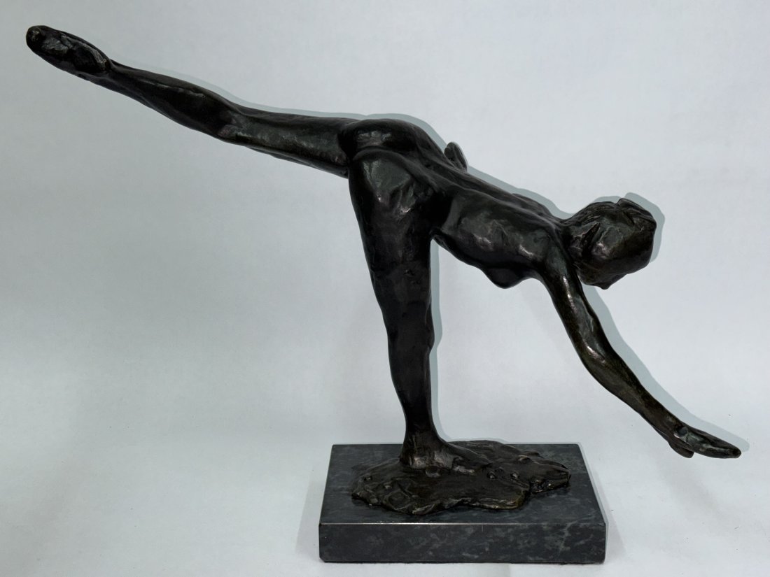LARGE FRENCH BRONZE SCULPTURE EDGAR DEGAS BALERINA: EDGAR DEGAS( 1834 --1917) LARGE FRENCH BRONZE SCULPTURE BALERINASIGNED AND FOUNDRY MARK SIZE 15 x 22 x 13 INCHES