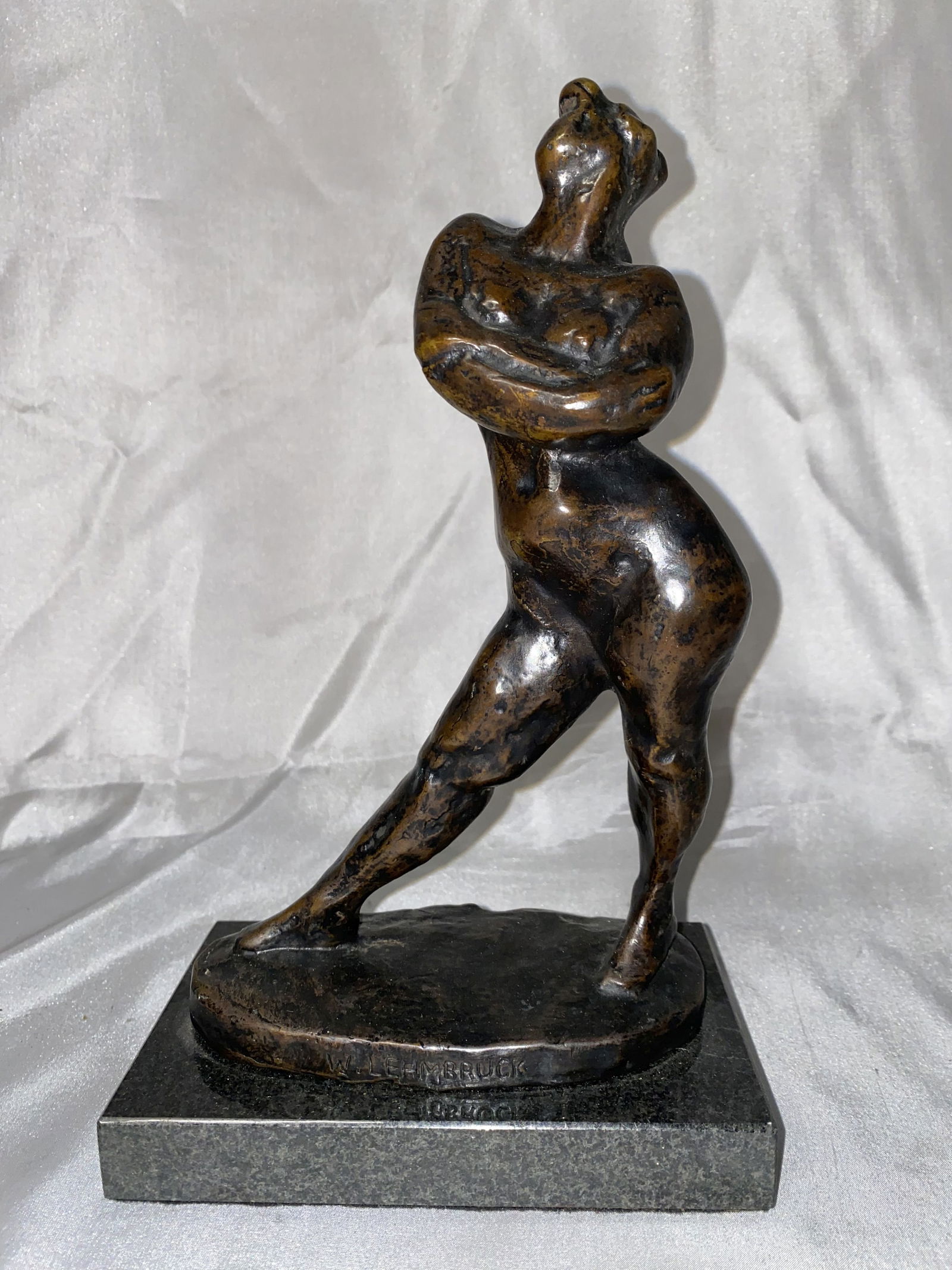 GERMAN BRONZE SCULPTURE WILHELM LEHMBRUCK: WILHELM LEHMBRUCK( 1881--1919) GERMAN BRONZE SCULPTURE SIGNED SIZE Bronze 8.25 INCHES Overall 9 x 5.5 INCHES