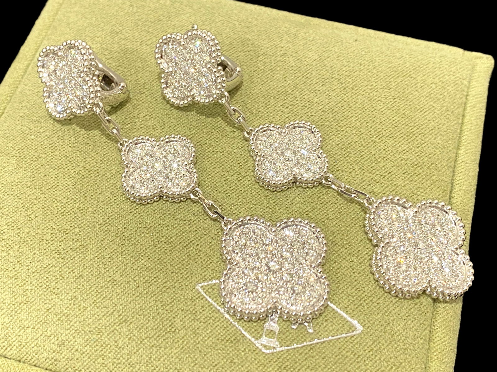 Van Cleef & Arpels White Gold & Diamond Magic Alhambra 3 Motifs Drop Earrings (1 of 11)