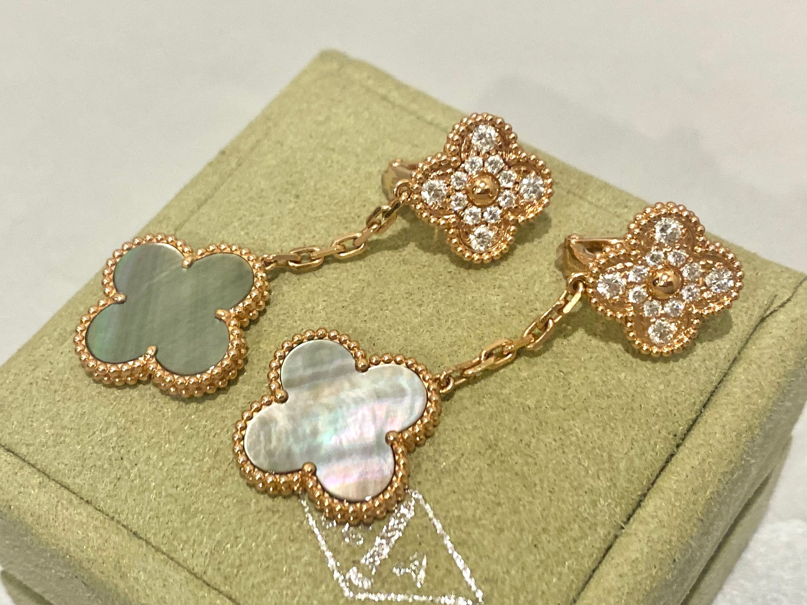 Van Cleef & Arpels Magic Alhambra Earrings 2 Motifs 18K Rose Gold and Diamonds (1 of 5)