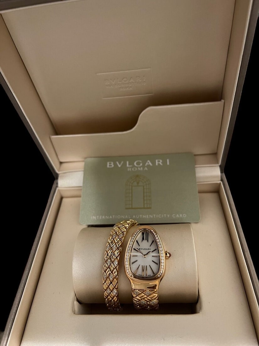 BVLGARI Serpenti Spiga 18k Gold Diamond 1-twirl Watch With Mother-of-pearl Dial (1 of 12)