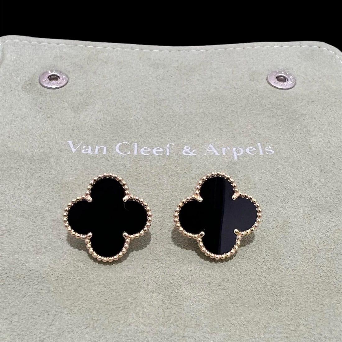 Van Cleef & Arpels 18k Yellow Gold Onyx Magic Alhambra Earrings (1 of 5)