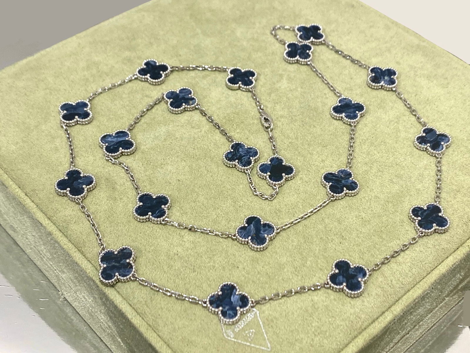 Van Cleef & Arpels 18K White Gold Pietersite Vintage Alhambra 20 Motifs Necklace (1 of 8)