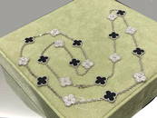 Van Cleef & Arpels Vintage Alhambra long necklace, 20 motifs, 18K white gold, Diamond, Onyx