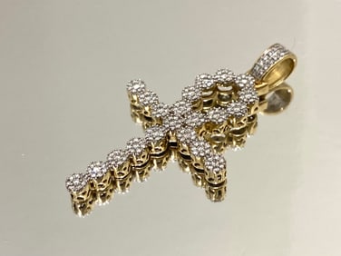 APX 3 Carat Diamond 14k Yellow Gold Ankh Key Cross Pendant in 14k Yellow Gold