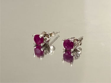 14k White Gold  Estate Ruby and Diamond Earrings