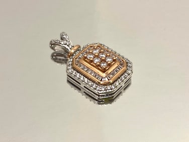 SUN 10k White Gold Baguette and Round CZ Pendant