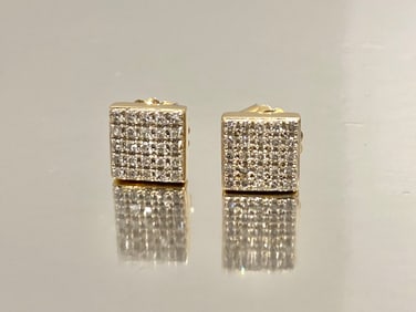 Men's Square Iced Natural Diamond 1/2 Ct Hip Hop 10K Yellow Gold Stud Earrings