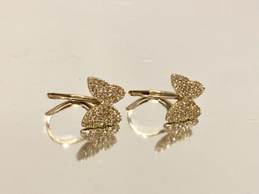 14k Yellow Gold Diamond Pave Butterfly Huggie Hoop earrings