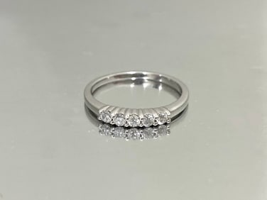 14k White Gold Classic Five Diamond Wedding Band Ring