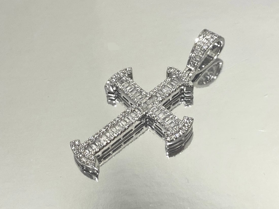 2 TCW Baguette and Round Natural Diamond Cross Pendant in 10K White Gold (1 of 4)