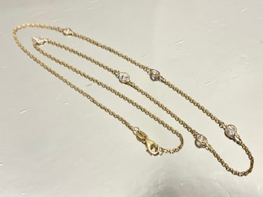 14k Yellow Gold Diamond Bezel Strand Necklace, 16" inches