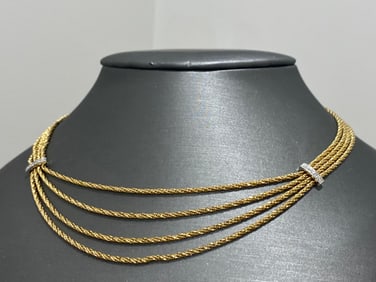 Tiffany & Co. 18 karat Yellow Gold and Diamond Vintage Four Strand Necklace, Weight: 34.5 Grams