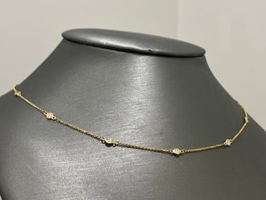14K Yellow Gold Bezel Set Station Diamond Necklace with 12 Diamonds. 1.20 TCW, Necklace 18"