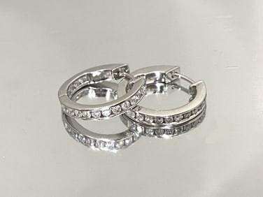 14K White Gold Over 1 TCW Diamond Inside-Out Hoop Earrings, 5.2 grams