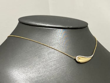Solid Curved Round Diamond Pendant Necklace with 10k Yellow Gold