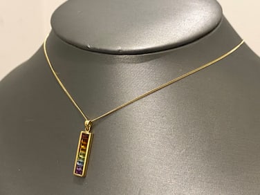 H. STERN  18k Yellow Gold Authentic Rainbow Multi Gemstone Pendant Necklace With Original Box