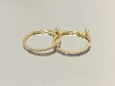 Thin Diamond Ladies Hoop Prong-set Earrings in 10k Yellow Gold