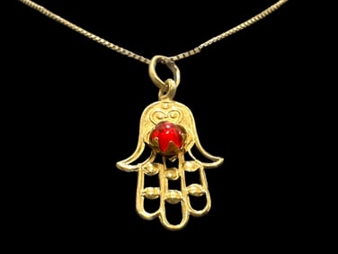 18K Yellow Gold Ruby Hamsa Pendant