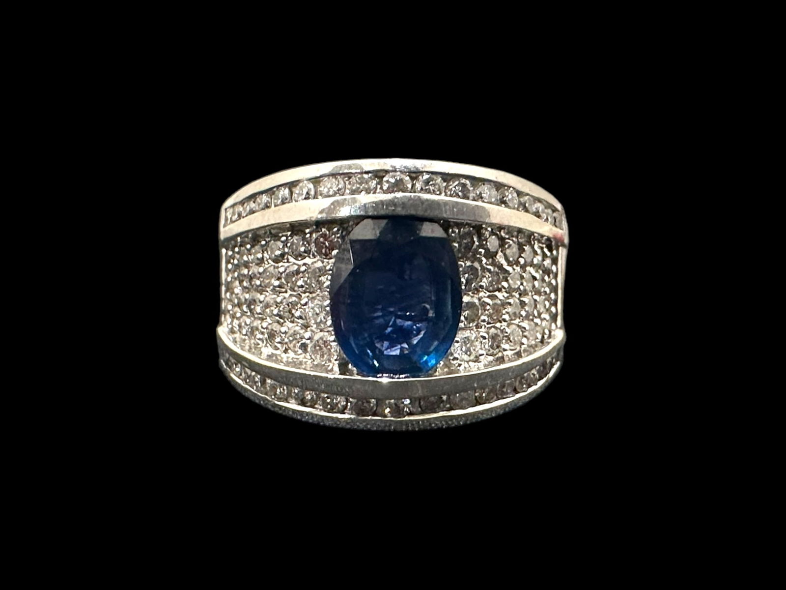 EFFY Ring Over 3 Carats Ceylon Sapphire and Diamond in 14k White Gold (Size 9.5), Weight: 13 grams (1 of 7)